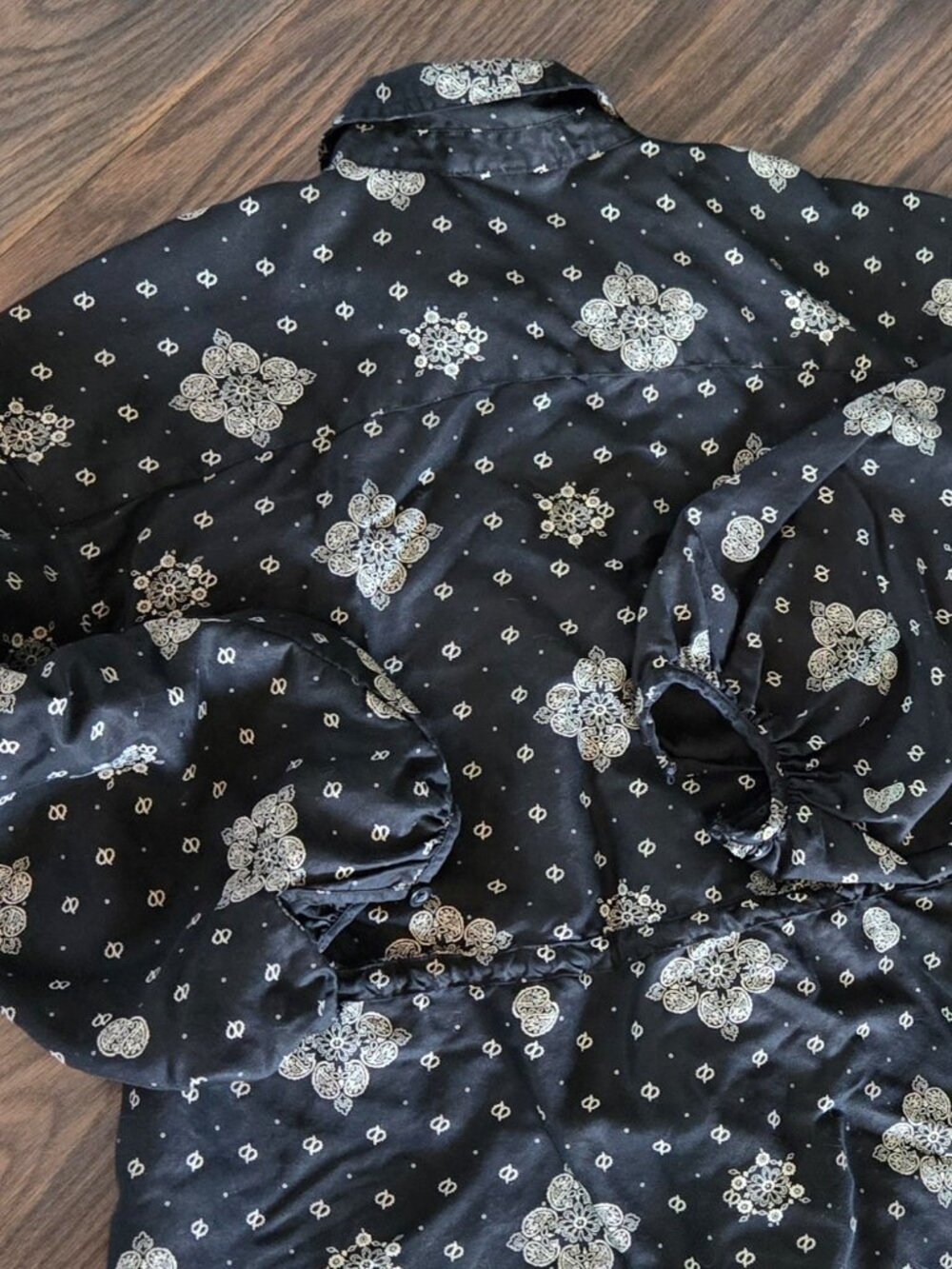 WOOLRICH Boho Style Black w/ White Floral Paisley Pattern Maxi Shirtdress SIZE L